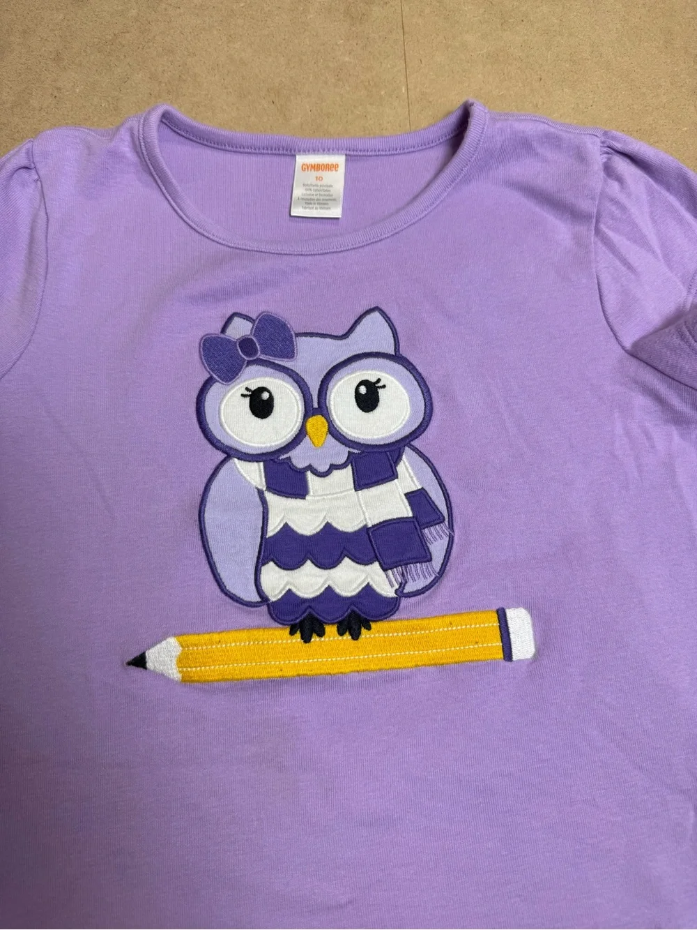 Gymboree Girls Size 10 Purple Owl Pencil Graphic T-Shirt School Top
